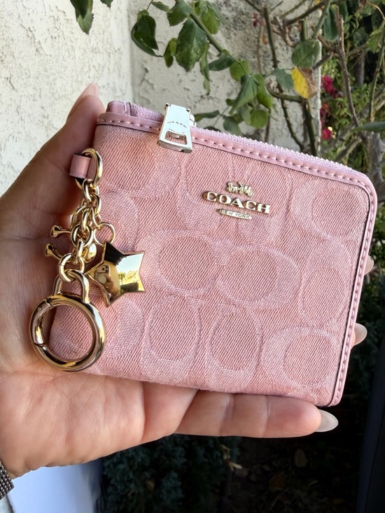Coach Accessories - Coach Pink Signature Zip Card Case with Gold Star Charm